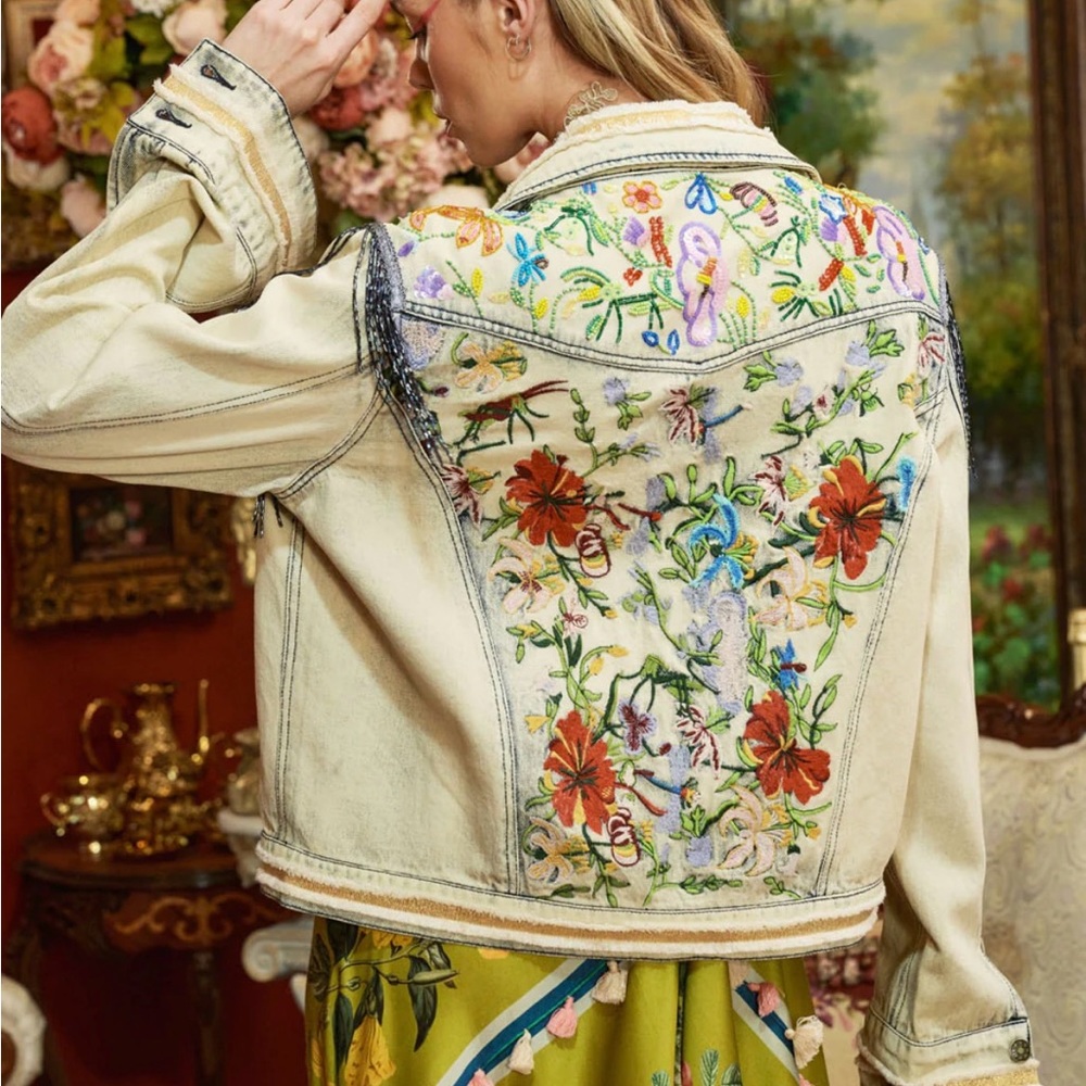 Denim jacket embroidered and sequined perfect for Rodeo season